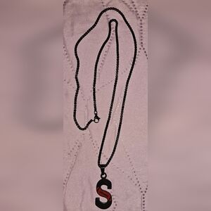 Football Stainless steel S English Alphabet Necklace black letter Pendant for